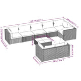 9 Piece Garden Lounge Set with Cushions Black Poly Rattan - Rear View
