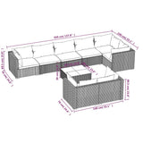 9 Piece Garden Lounge Set with Cushions Black Poly Rattan - Rear View