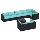 9 Piece Garden Lounge Set with Cushions Black Poly Rattan - Front View