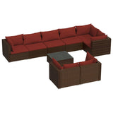 9 Piece Garden Lounge Set with Cushions Brown Poly Rattan - Front View