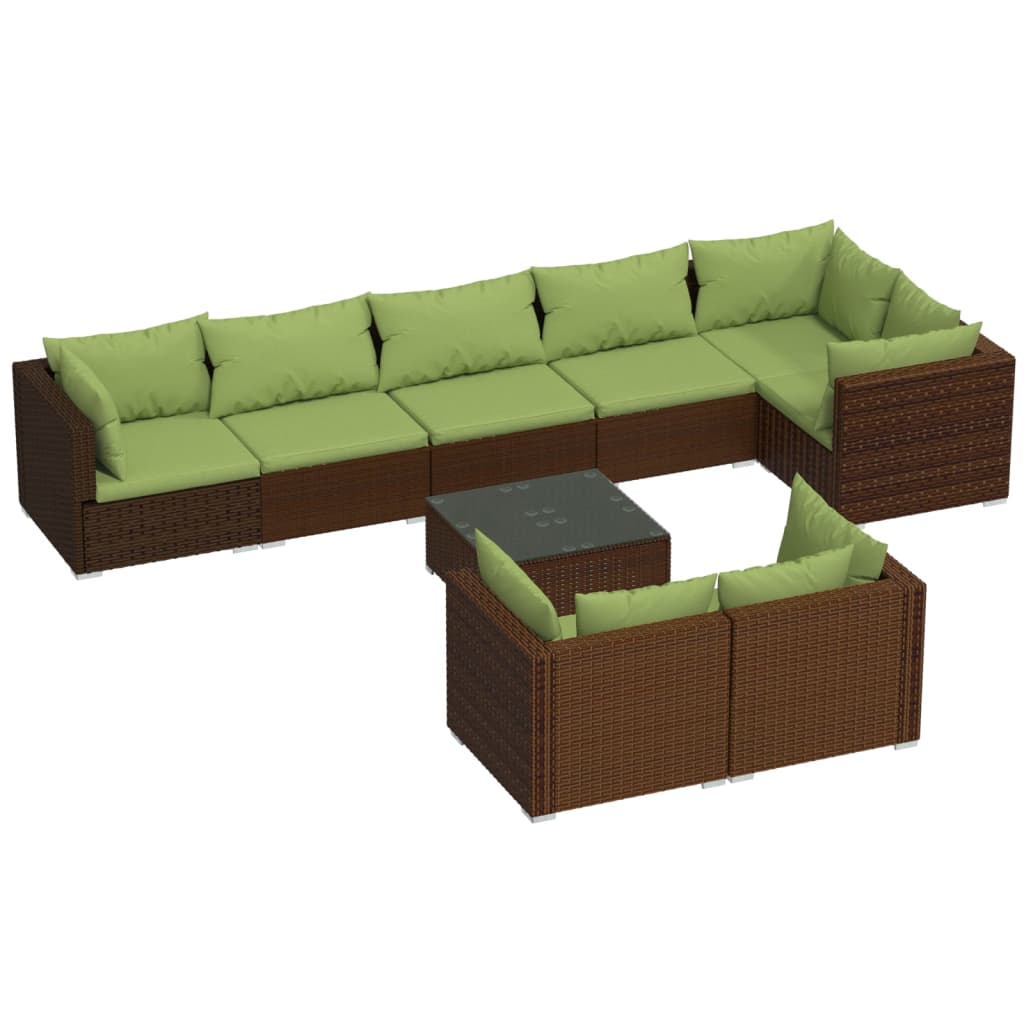 9 Piece Garden Lounge Set with Cushions Brown Poly Rattan