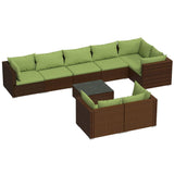 9 Piece Garden Lounge Set with Cushions Brown Poly Rattan
