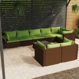 9 Piece Garden Lounge Set with Cushions Brown Poly Rattan