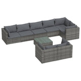 9 Piece Garden Lounge Set with Cushions Grey Poly Rattan - Front View