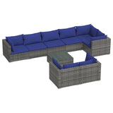 9 Piece Garden Lounge Set with Cushions Grey Poly Rattan - Front View