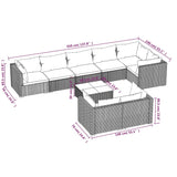 9 Piece Garden Lounge Set with Cushions Grey Poly Rattan - Rear View