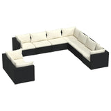 9 Piece Garden Lounge Set with Cushions Black Poly Rattan - Front View