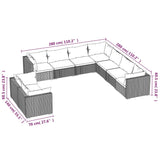 9 Piece Garden Lounge Set with Cushions Black Poly Rattan - 45-Degree Angle