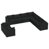 9 Piece Garden Lounge Set with Cushions Black Poly Rattan - Front View