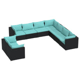 9 Piece Garden Lounge Set with Cushions Black Poly Rattan - Front View