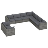 9 Piece Garden Lounge Set with Cushions Grey Poly Rattan - Front View