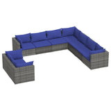 9 Piece Garden Lounge Set with Cushions Grey Poly Rattan - Front View