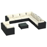10 Piece Garden Lounge Set with Cushions Black Poly Rattan - Front View