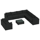 10 Piece Garden Lounge Set with Cushions Black Poly Rattan - Front View