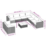 10 Piece Garden Lounge Set with Cushions Black Poly Rattan - Rear View