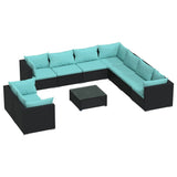 10 Piece Garden Lounge Set with Cushions Black Poly Rattan