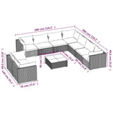 10 Piece Garden Lounge Set with Cushions Brown Poly Rattan - Rear View