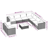10 Piece Garden Lounge Set with Cushions Grey Poly Rattan - Rear View