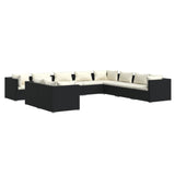 10 Piece Garden Lounge Set with Cushions Black Poly Rattan - Front View