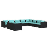 10 Piece Garden Lounge Set with Cushions Black Poly Rattan