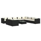 11 Piece Garden Lounge Set with Cushions Black Poly Rattan - Front View