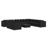 11 Piece Garden Lounge Set with Cushions Black Poly Rattan - Front View