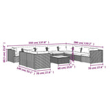 11 Piece Garden Lounge Set with Cushions Black Poly Rattan - Rear View