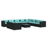 11 Piece Garden Lounge Set with Cushions Black Poly Rattan