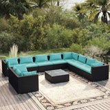 11 Piece Garden Lounge Set with Cushions Black Poly Rattan