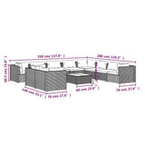 11 Piece Garden Lounge Set with Cushions Grey Poly Rattan - Rear View