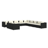 11 Piece Garden Lounge Set with Cushions Black Poly Rattan - Front View