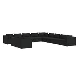 11 Piece Garden Lounge Set with Cushions Black Poly Rattan - Front View