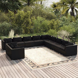 11 Piece Garden Lounge Set with Cushions Black Poly Rattan