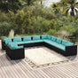 11 Piece Garden Lounge Set with Cushions Black Poly Rattan