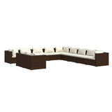 11 Piece Garden Lounge Set with Cushions Brown Poly Rattan - Front View