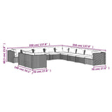 11 Piece Garden Lounge Set with Cushions Grey Poly Rattan - 45-Degree Angle