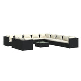 12 Piece Garden Lounge Set with Cushions Black Poly Rattan - Front View