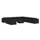 12 Piece Garden Lounge Set with Cushions Black Poly Rattan - Front View