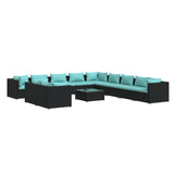 12 Piece Garden Lounge Set with Cushions Black Poly Rattan - Front View