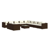 12 Piece Garden Lounge Set with Cushions Brown Poly Rattan - Front View