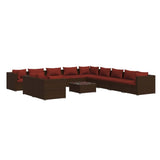12 Piece Garden Lounge Set with Cushions Brown Poly Rattan