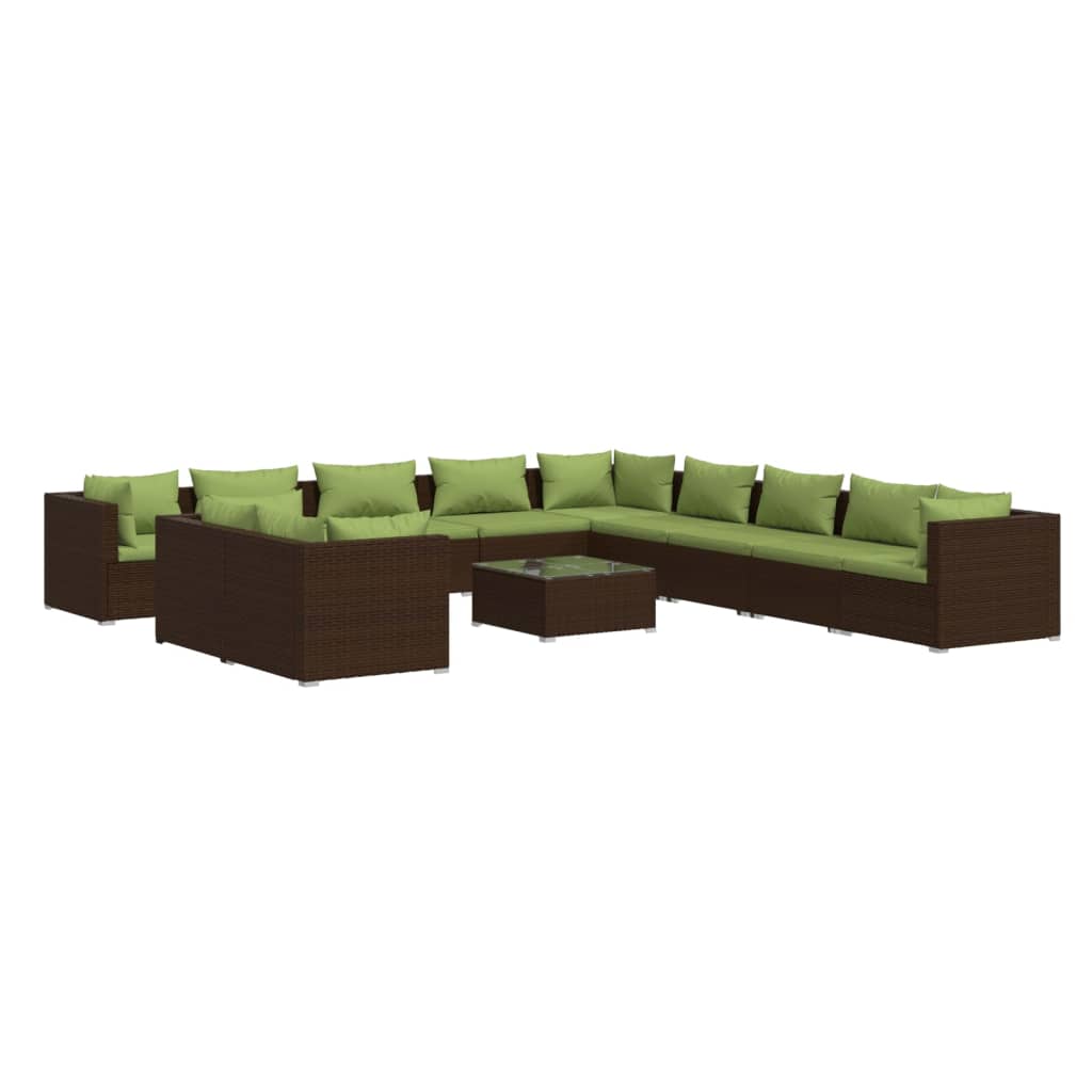 12 Piece Garden Lounge Set with Cushions Brown Poly Rattan
