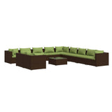 12 Piece Garden Lounge Set with Cushions Brown Poly Rattan