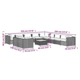 12 Piece Garden Lounge Set with Cushions Brown Poly Rattan - Rear View