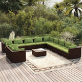 12 Piece Garden Lounge Set with Cushions Brown Poly Rattan