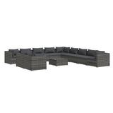 12 Piece Garden Lounge Set with Cushions Grey Poly Rattan - Front View