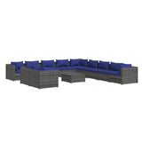 12 Piece Garden Lounge Set with Cushions Grey Poly Rattan - Front View