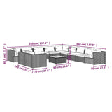 12 Piece Garden Lounge Set with Cushions Grey Poly Rattan - Rear View