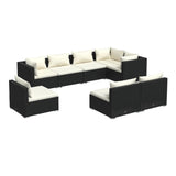 8 Piece Garden Lounge Set with Cushions Poly Rattan Black - Front View