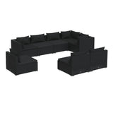 8 Piece Garden Lounge Set with Cushions Poly Rattan Black - Front View